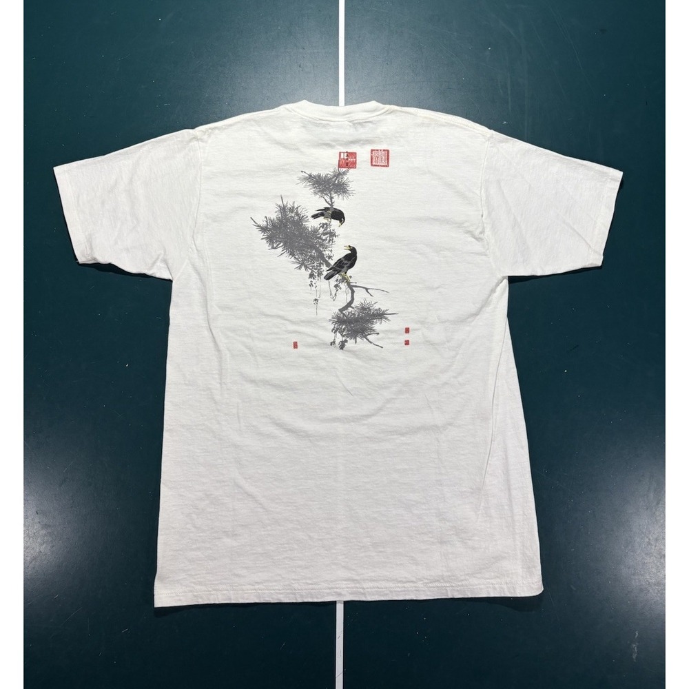 Vintage 90s Chinese Son Of Heaven T-Shirt Men's Large White Crows Single Stitch